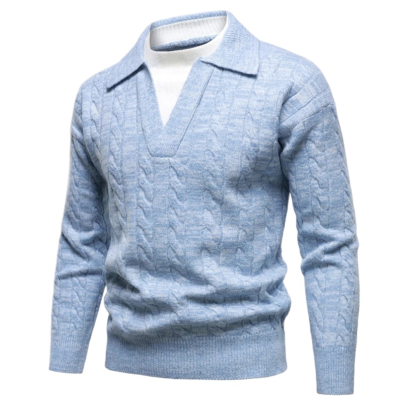 Ribbed Knit Sweater - سترة رجالية بياقة على شكل V