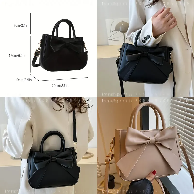 Women Fashion Handbags - حقيبة يد أنيقة سوداء بفيونكة للنساء