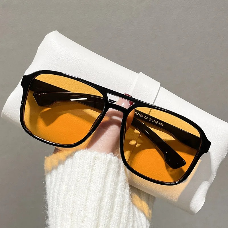 Women Fashion Glasses - نظارات شمسية مربعة بجسر مزدوج للنساء،