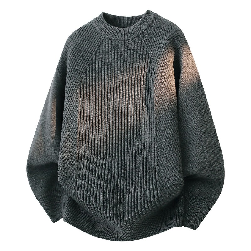 Ribbed Knit Sweater - سترة نسائية بياقة دائرية وأكمام طويلة