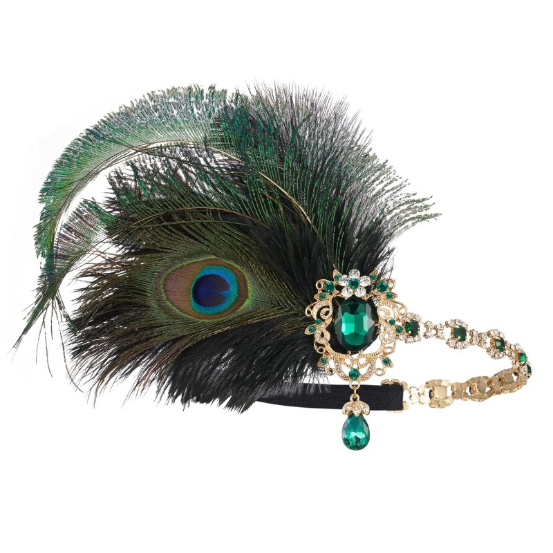 Women'S Fashion Roaring 20S - 1920s الزعنفة الطاووس ريشة عقال طافوا