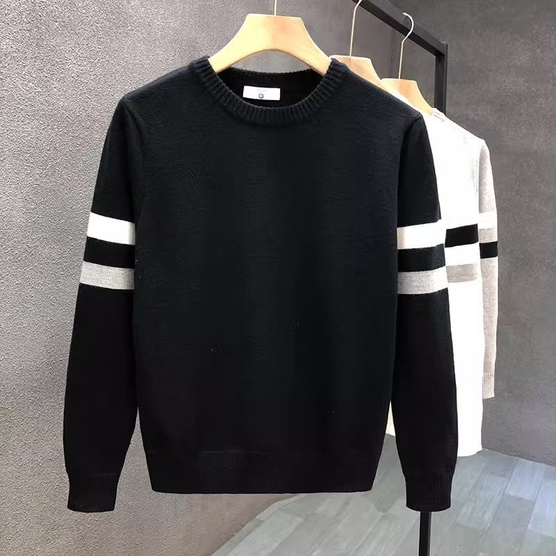 Ribbed Knit Sweater - جولة الرقبة سترة محبوك سترة الرجال