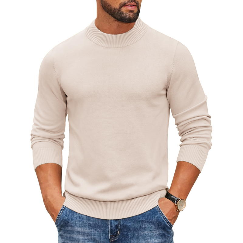 Ribbed Knit Sweater - 2026 سترة رجالية بياقة عالية ومحاكاة