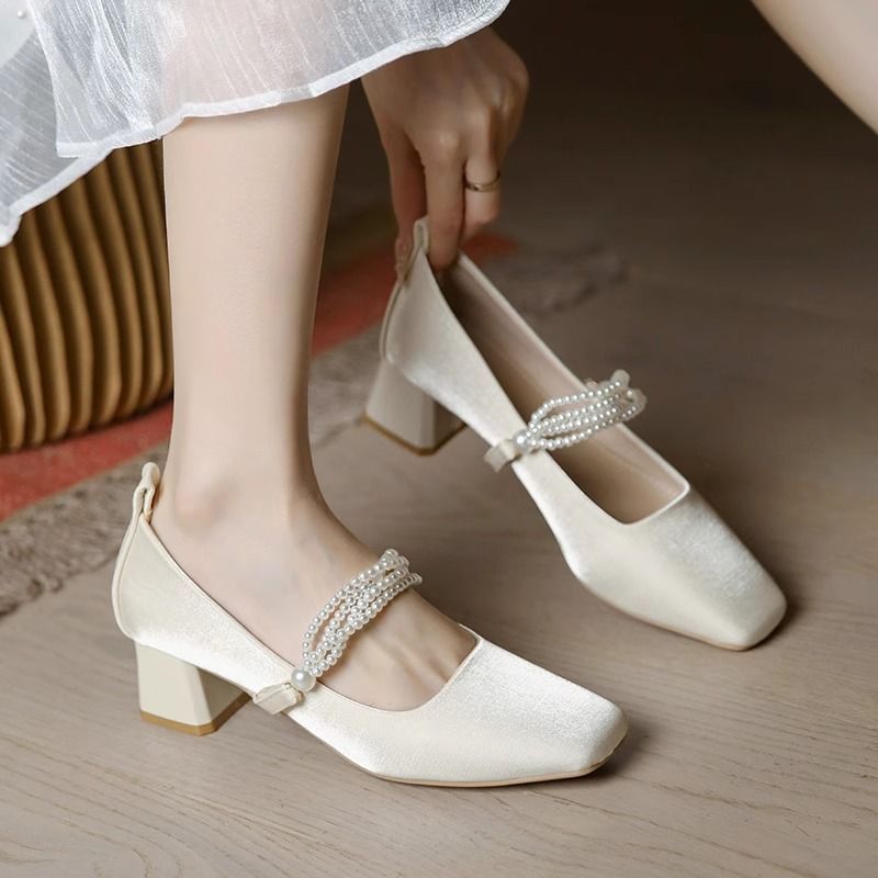 Women'S Fashion Quick Delivery - مضخات لؤلؤ بمقدمة مربعة للنساء ،
