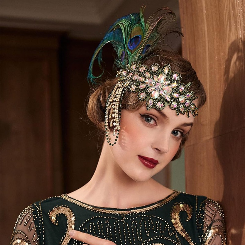 Women'S Fashion Roaring 20S - عقال زعنفة عتيقة مع ريشة ،
