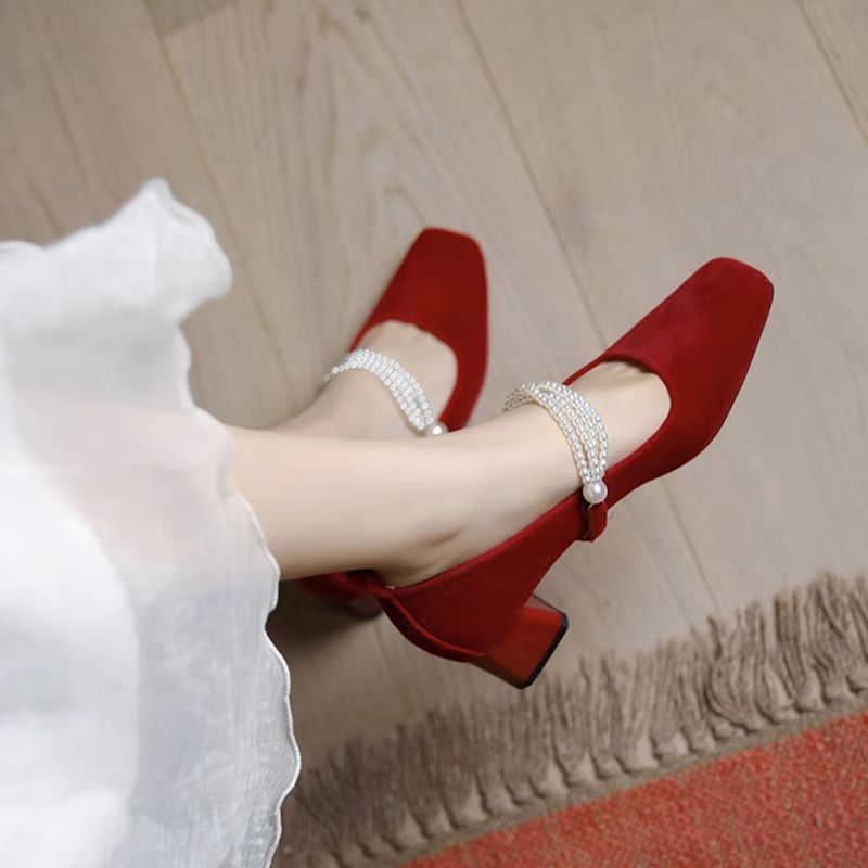 مضخات لؤلؤ بمقدمة مربعة للنساء - مراجعة Women'S Fashion Quick Delivery وسعره