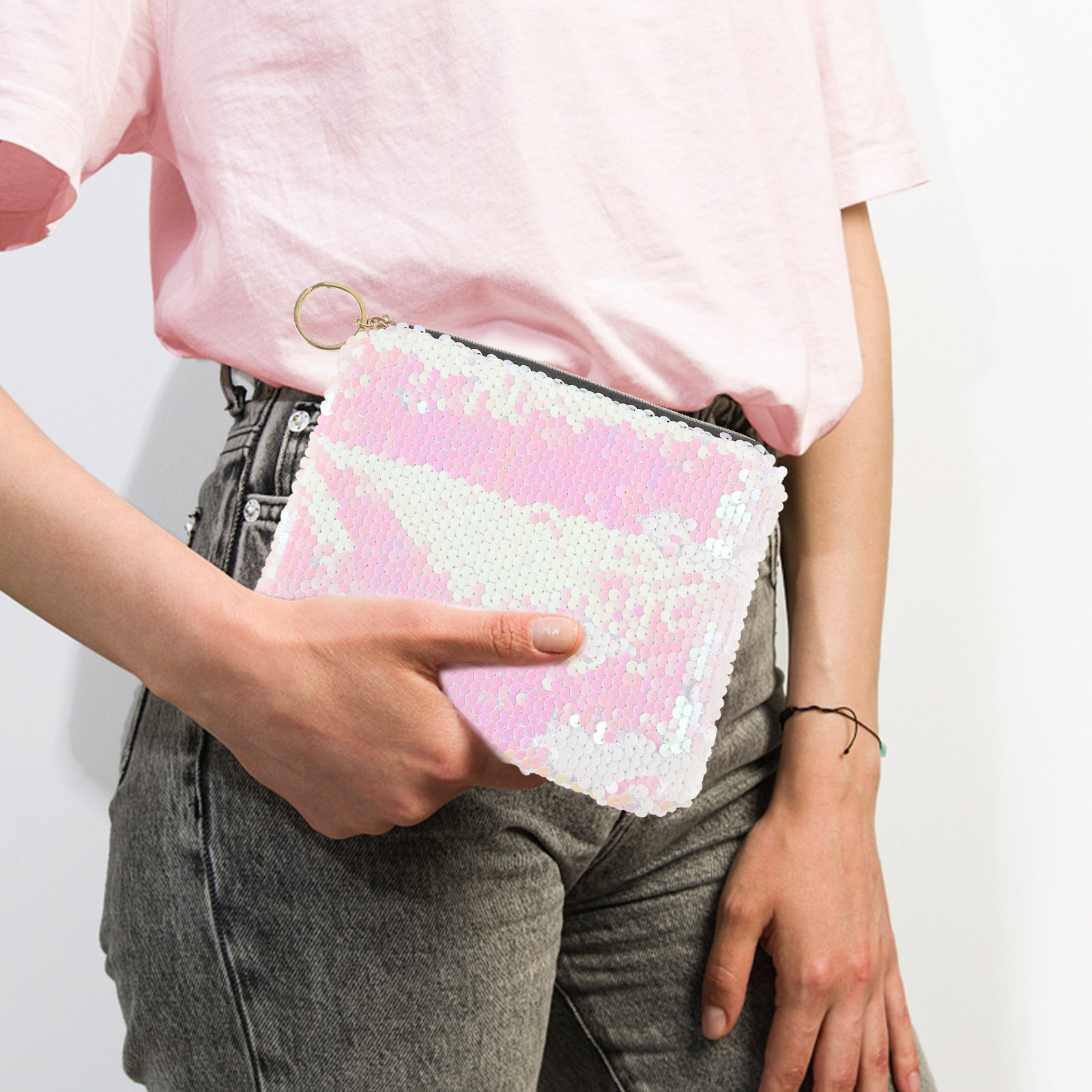 حقيبة مكياج وردية مزينة بالترت - مراجعة Coin Purse Women وسعره