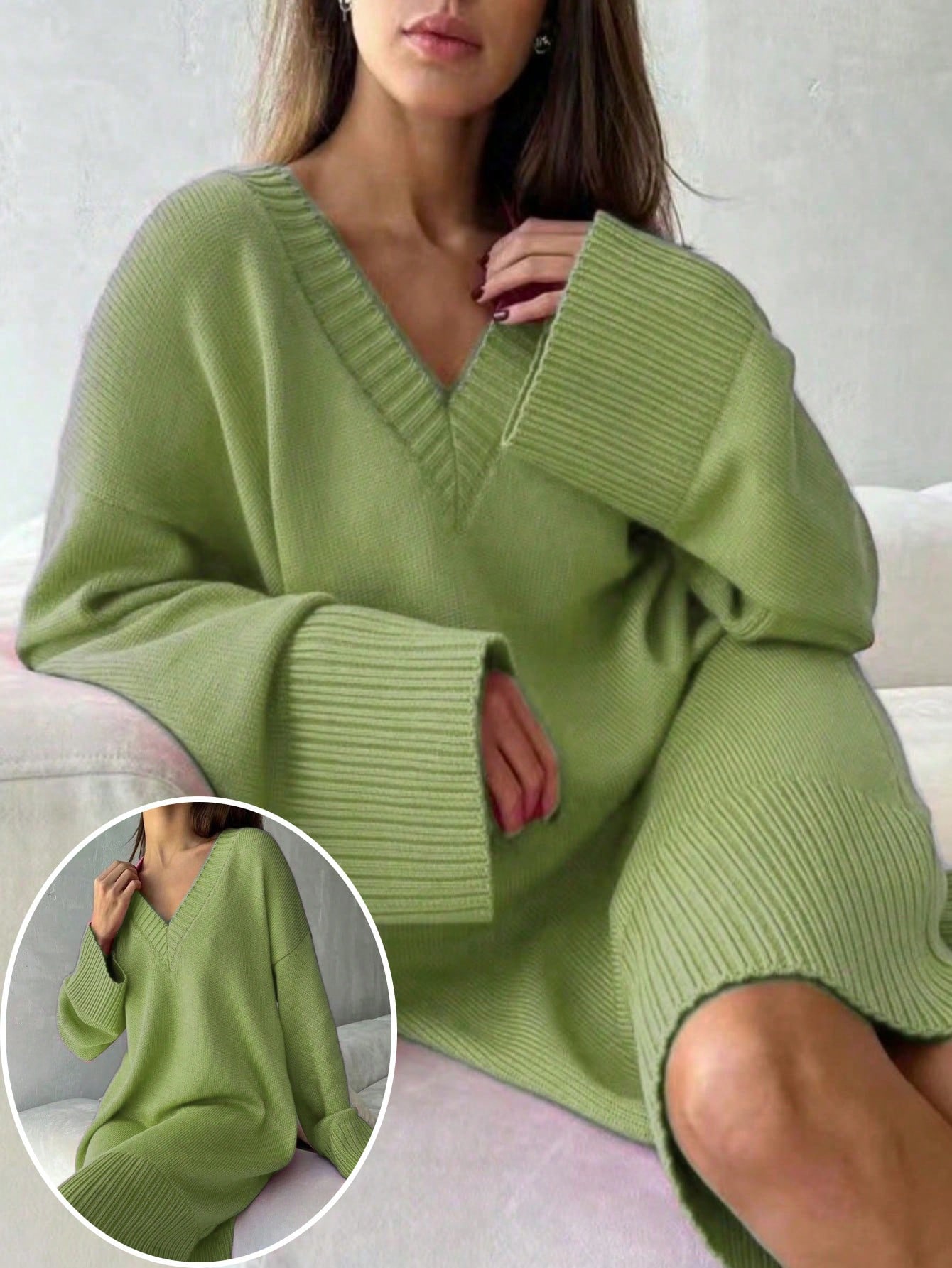 فستان نسائي مقاس كبير بلون موح - مراجعة Ribbed Knit Sweater وسعره